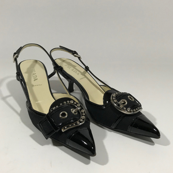 Prada LIKE NEW Fabric & Patent Leather Slingback - Picture 1 of 7